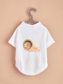 1pc Basketball Print Pet Tee - White - View 2