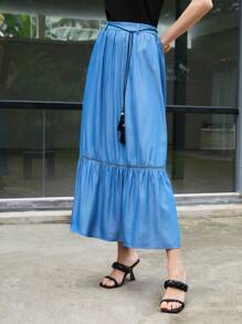 MOTF PREMIUM TASSEL BELT VISCOSE-BLEND SKIRT - Blue - View 6