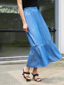 MOTF PREMIUM TASSEL BELT VISCOSE-BLEND SKIRT - Blue - View 7