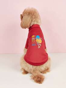 1pc Cartoon Graphic Pet Tee - Red - View 1
