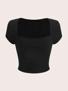 SHEIN EZwear Damskie T-shirty Prążkowana Dzianina Prosty Casual