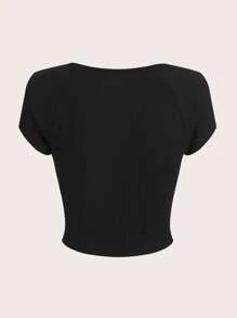 SHEIN EZwear Damskie T-shirty Prążkowana Dzianina Prosty Casual