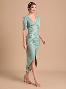 SHEIN Belle Ruched Split Thigh Bridesmaid Dress - Mint Green - View 7