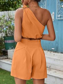 Breezaya Bộ đồ hai mảnh nữ Thắt nút màu trơn Giải trí - Màu Cam san hô - Xem 2