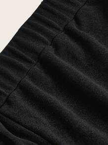 SHEIN Tall CURVE 大码休闲纯色锥形黑色裤子 - 黑色 - 查看 4