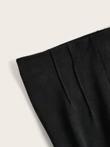 SHEIN Tall CURVE 大码休闲纯色锥形黑色裤子 - 黑色 - 查看 3