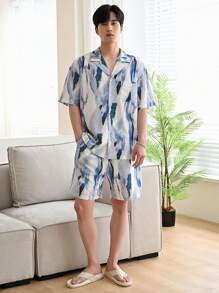 DAZY 男士筆刷圖案西裝領襯衫和短褲