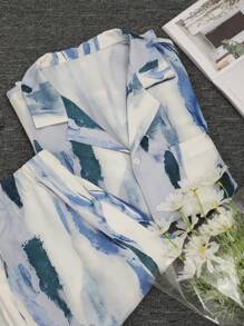 DAZY 男士筆刷圖案西裝領襯衫和短褲