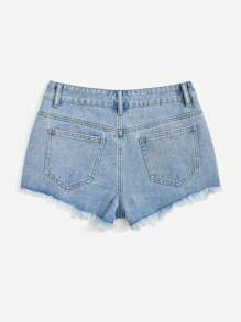 SHEIN EZwear 破洞毛邊牛仔短褲 - 淺色水洗藍 - 查看 2