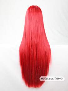 長款直筒角色扮演合成假髮帶劉海 - 紅色 - 查看 3