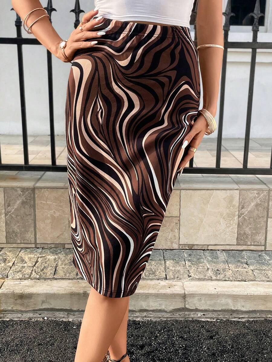 SHEIN Privé 滿版印花鉛筆裙
