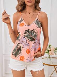 SHEIN VCAY 熱帶圖案吊帶上衣 - 淺粉色 - 查看 1