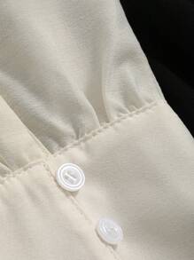 DAZY Khối màu Ống tay áo Áo sơ mi - Đen và trắng - Xem 6