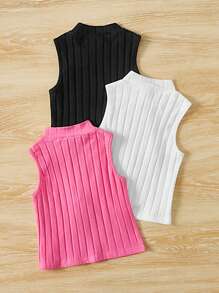 SHEIN 3pcs/Set Young Girl Solid Color Sleeveless Mock Neck Tank Tops - Multicolor - View 2