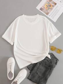 SHEIN EZwear Camiseta con estampado de letra - Blanco - Ver 2