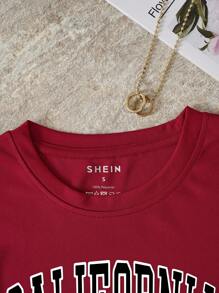 INAWLY Letter Graphic Tee - Burgundy - View 3