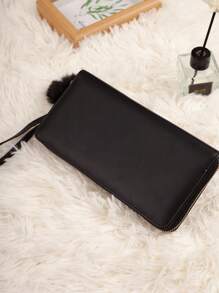 Women's Embroidered Long Wallet With Multiple Card Slots, Comes With A Pendant - Black - View 2