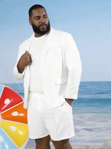Manfinity Homme Men Plus Solid Lapel Neck Blazer & Shorts Without Tee - White - View 1
