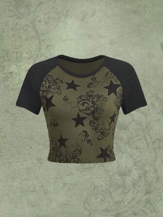 Camiseta con estampado de estrella de manga raglán