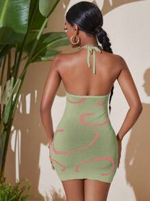 SHEIN Slayr Đầm Lộ Lưng Đồ họa Gợi cảm - màu xanh lá - Xem 2