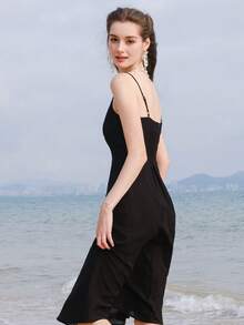 Vestido de tirantes unicolor - Negro - Ver 2