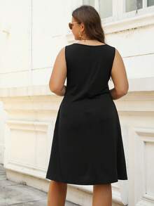 Đầm Plus Size Xếp li Túi màu trơn Giải trí - màu đen - Xem 2