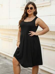 Đầm Plus Size Xếp li Túi màu trơn Giải trí - màu đen - Xem 5