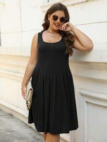 Đầm Plus Size Xếp li Túi màu trơn Giải trí - màu đen - Xem 6