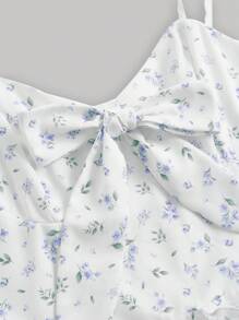 SHEIN MOD Ditsy Floral Print Tie Shoulder Ruffle Hem Cami Dress - Multicolor - View 3