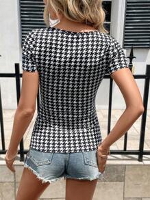 SHEIN Privé Áo thun nữ Hội Chữ thập răng cưa Giải trí - Đen và trắng - Xem 2