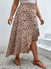 SHEIN LUNE Falda con estampado de lunares ribete con fruncido - Albaricoque - Ver 5