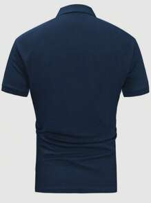 Manfinity Homme 男士素色口袋貼布POLO衫 - 藏蓝色 - 查看 2