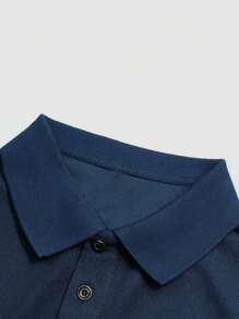 Manfinity Homme 男士素色口袋貼布POLO衫 - 藏蓝色 - 查看 3