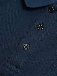 Manfinity Homme 男士素色口袋貼布POLO衫 - 藏蓝色 - 查看 4