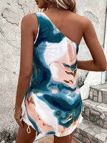 SHEIN Clasi Marble Print One Shoulder Blouse - Multicolor - View 2