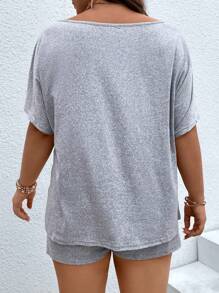 SHEIN LUNE Bộ thời trang Plus Size màu trơn Giải trí - Xám - Xem 3