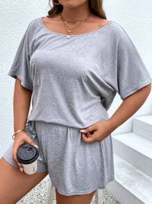 SHEIN LUNE Bộ thời trang Plus Size màu trơn Giải trí - Xám - Xem 6