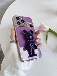Vỏ điện thoại trang trí trái tim rhinestone với giá đỡ thiết kế gấu - Màu tím - Xem 5