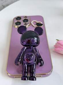 Vỏ điện thoại trang trí trái tim rhinestone với giá đỡ thiết kế gấu - Màu tím - Xem 6