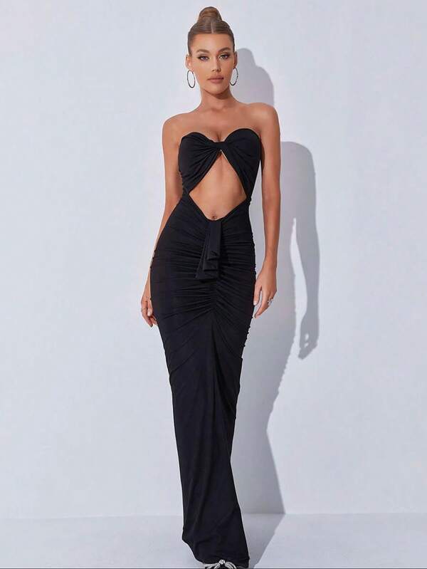 Twist Front Cut Out Ruched Tube Dress