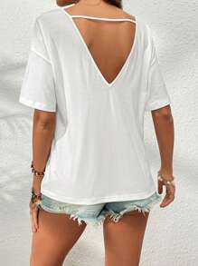 SHEIN VCAY Solid Criss Cross Front Tee - White - View 2