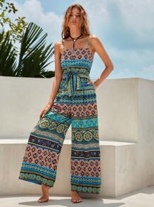 Bohemela 幾何印花腰帶吊帶連體褲 - 彩色 - 查看 6