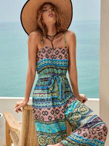 Bohemela 幾何印花腰帶吊帶連體褲 - 彩色 - 查看 4