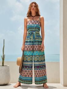 Bohemela 幾何印花腰帶吊帶連體褲 - 彩色 - 查看 1