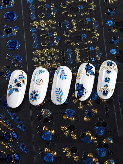 5sheets Flower & Butterfly Pattern Nail Art Sticker Nails Nail Stickers