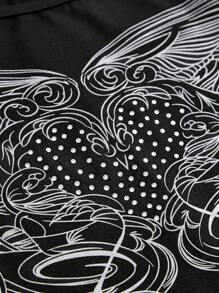 ROMWE Fairycore 心和翅膀印花荷葉袖T恤