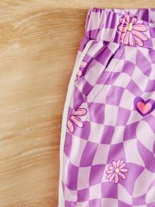 SHEIN Quần Short Gái Túi Tương phản ràng buộc Hoa Sọc ca rô Giải trí - Nhiều màu - Xem 3