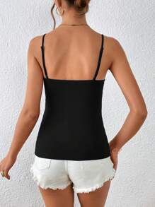 SHEIN Privé Scallop Trim Cami Top - Black - View 2