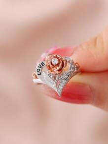 Heart & Rhinestone Decor Ring - Multicolor - View 2