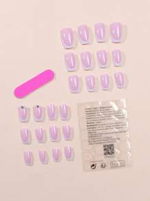 24 cái Móng Tay Giả Hai Tông Màu Hình Chữ Nhật với 1 Cái Dũa Móng Tay và 1 Cái Băng Keo - Nhiều màu - Xem 2